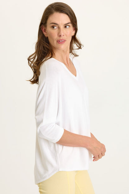 Wearables Zia Cotton Rayon V-Neck 3/4 Dolman Sleeve High Low Top White - XCVI
