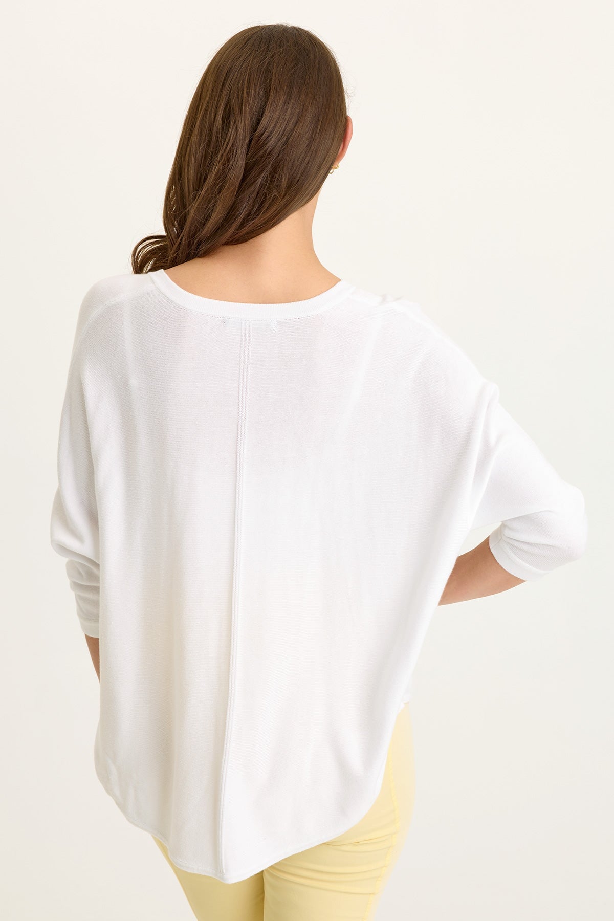 Wearables Zia Cotton Rayon V-Neck 3/4 Dolman Sleeve High Low Top White - XCVI