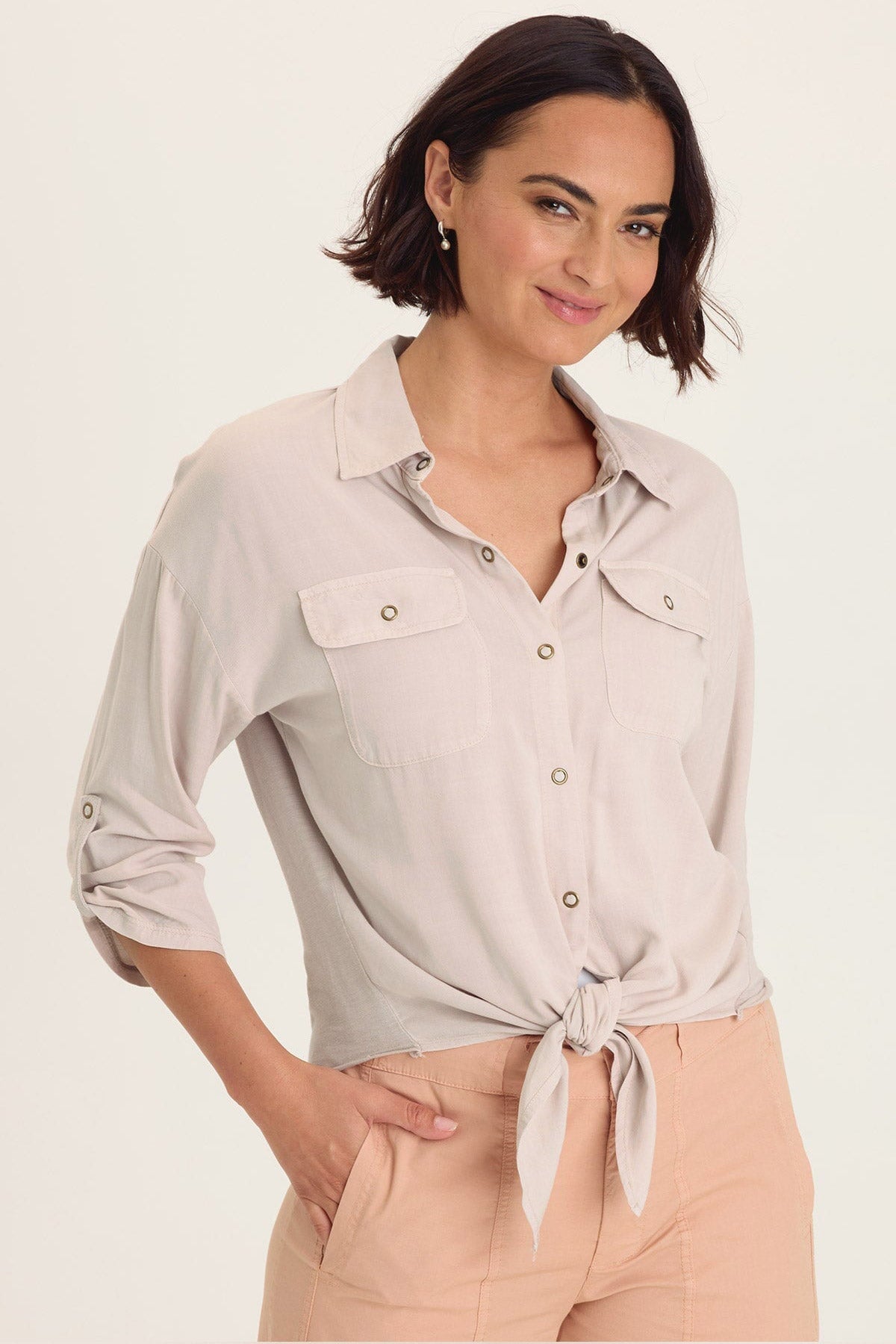 Wearables Tyrell Tie-Front Button-Up Sonic Silver - XCVI