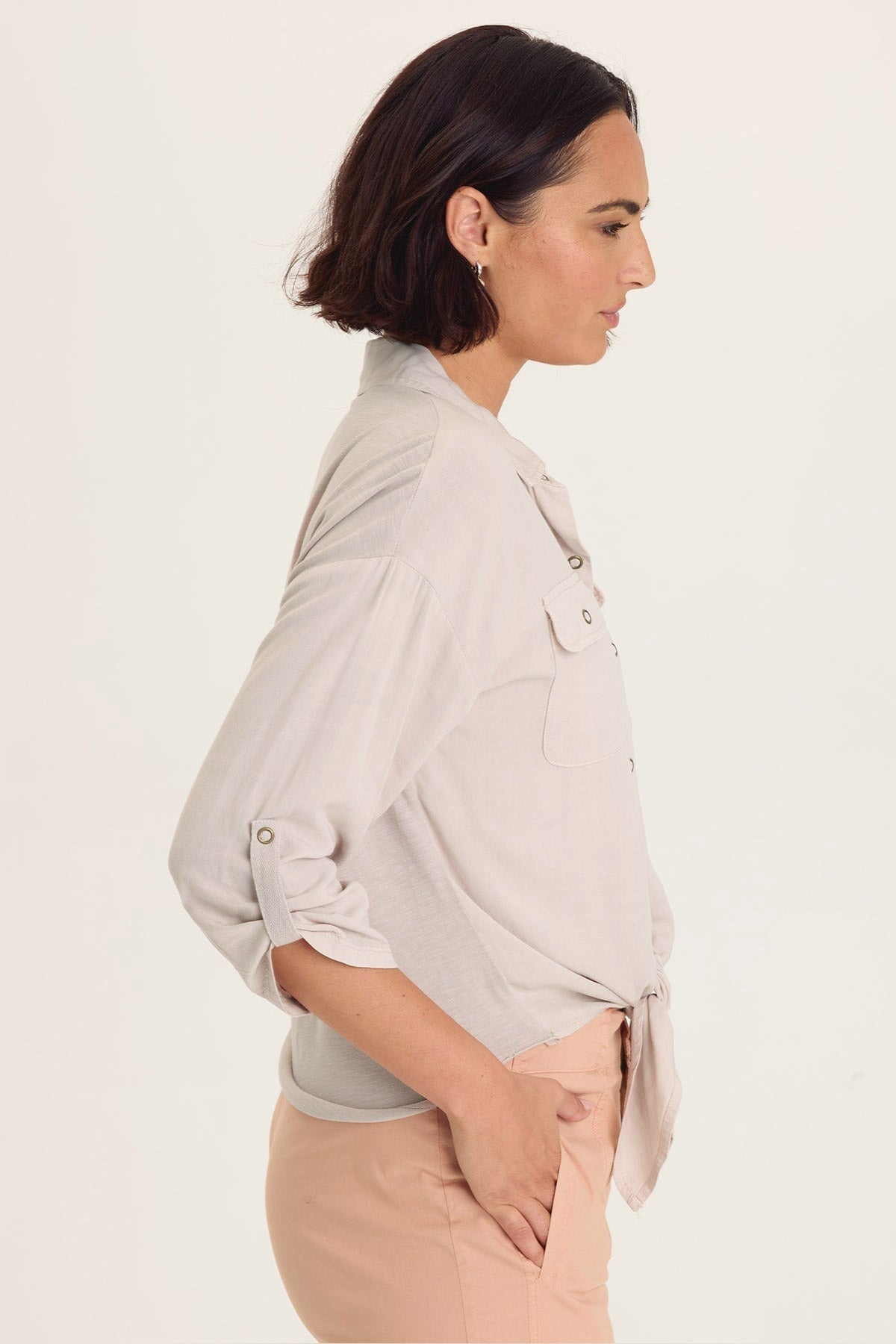 Wearables Tyrell Tie-Front Button-Up Sonic Silver - XCVI