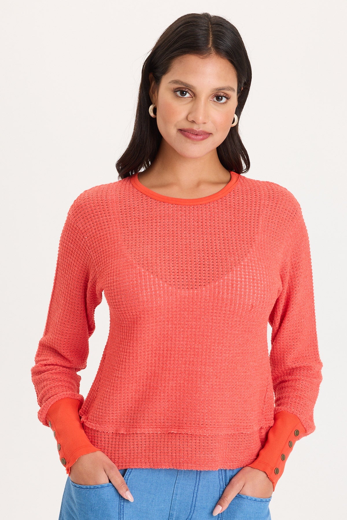 Long Ribbed Buttoned Cuffs Thermal Long Sleeve Kelsoe Crew Neck Whiplash - XCVI