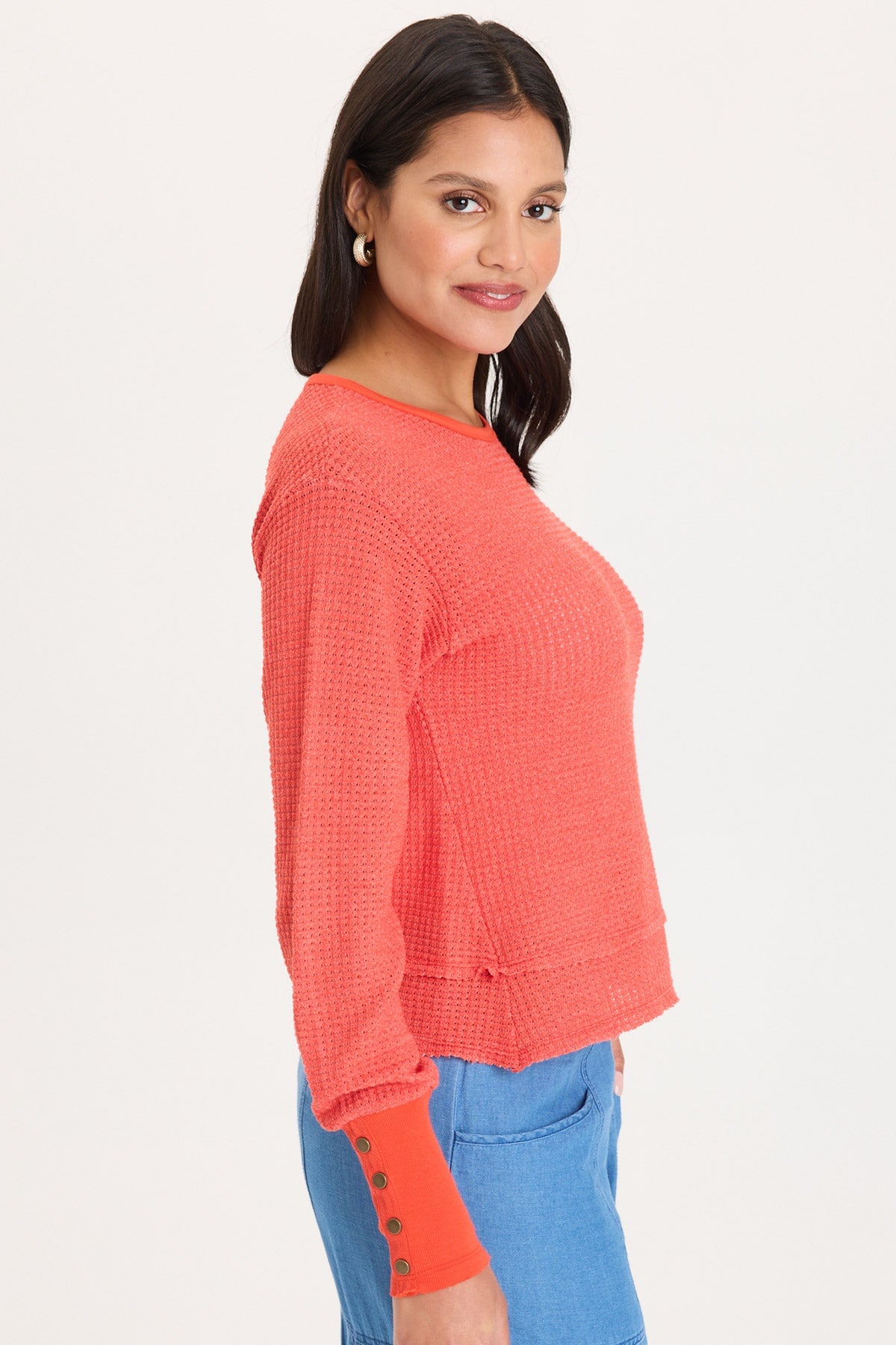 Long Ribbed Buttoned Cuffs Thermal Long Sleeve Kelsoe Crew Neck Whiplash - XCVI