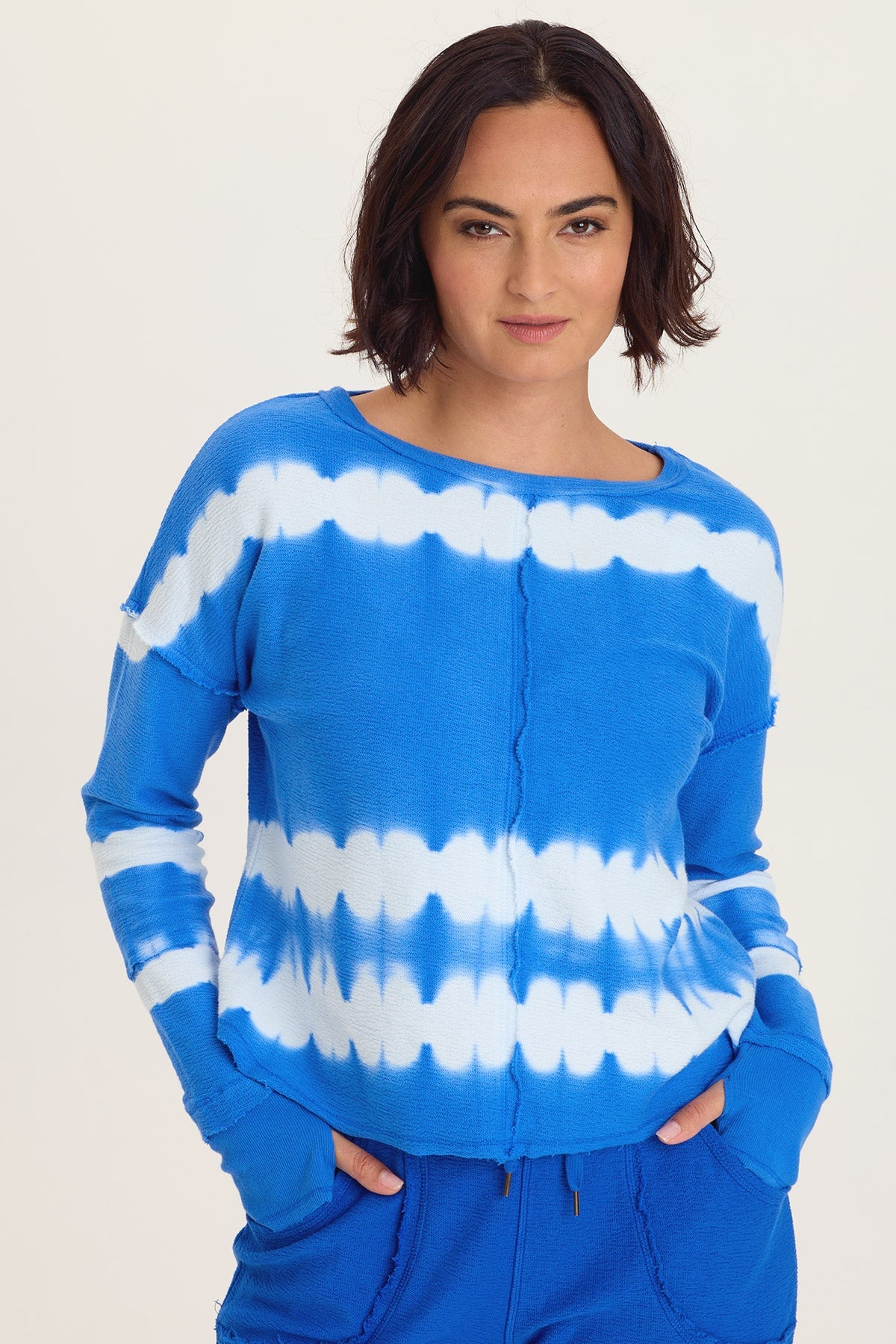 Wearables Annika Long Sleeve Boat Neck Crepe Knit Top Caravel Wash Cobalt - XCVI