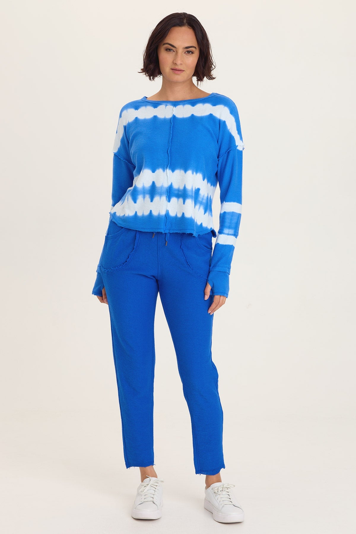 Wearables Annika Long Sleeve Boat Neck Crepe Knit Top Caravel Wash Cobalt - XCVI