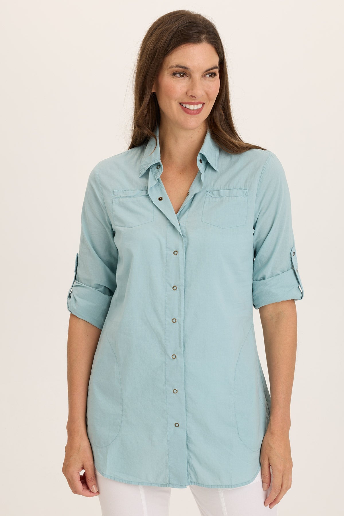 Wearables Reporter Soft Voile Button-Down Blouse Ocean Front - XCVI