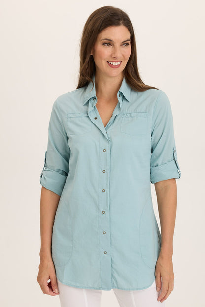 Wearables Reporter Soft Voile Button-Down Blouse Ocean Front - XCVI