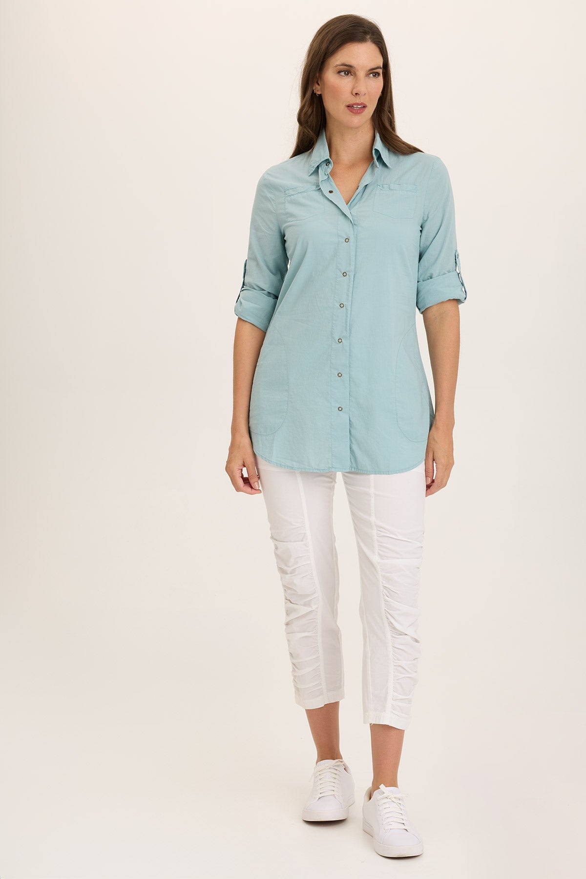 Wearables Reporter Soft Voile Button-Down Blouse Ocean Front - XCVI