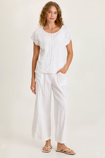 Nashir Crochet-Front Jersey-Back Short-Sleeve Top White - XCVI