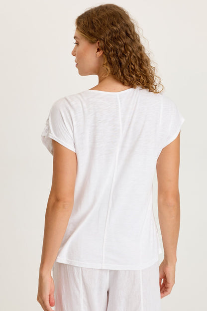 Nashir Crochet-Front Jersey-Back Short-Sleeve Top White - XCVI