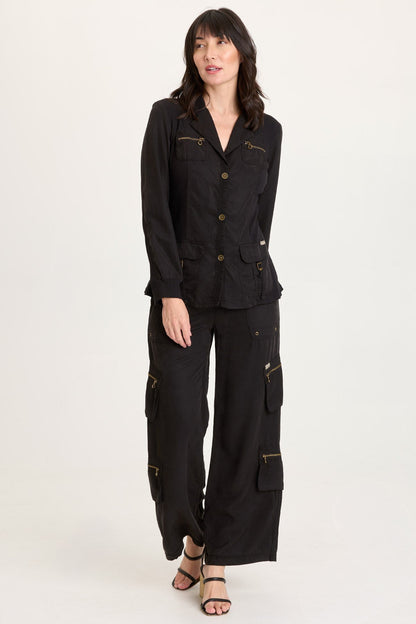Maela Tencel Twill Button-Up Relaxed Blazer Black - XCVI