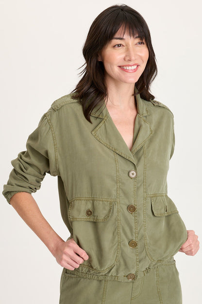 Miro Tencel Twill Long Sleeve Bomber Jacket Espalier Pigment - XCVI