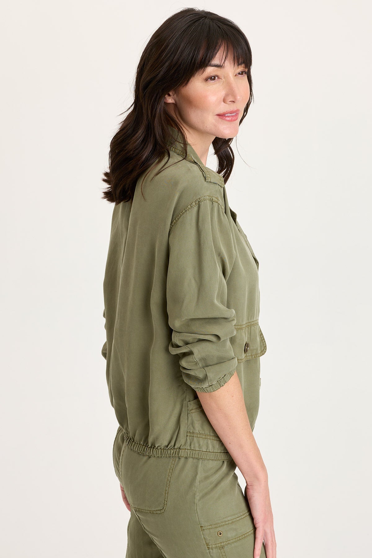 Miro Tencel Twill Long Sleeve Bomber Jacket Espalier Pigment - XCVI