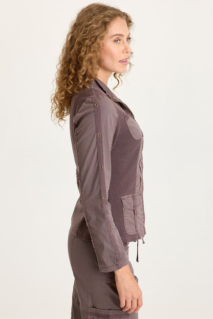 Murphy Poplin Fitted Zip-Up Brass Details Light Weight Jacket Virtuoso Pigment - XCVI