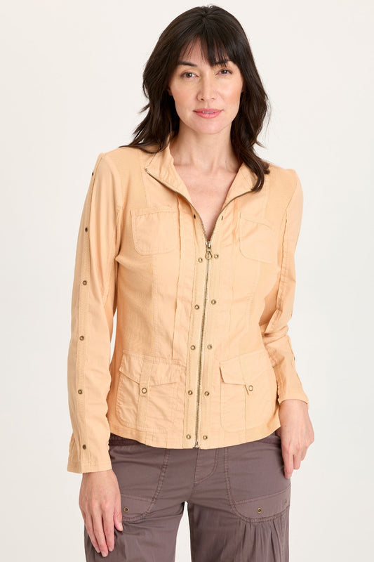 Murphy Poplin Fitted Zip-Up Brass Details Light Weight Jacket Apricot Kiss - XCVI