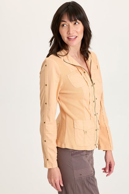 Murphy Poplin Fitted Zip-Up Brass Details Light Weight Jacket Apricot Kiss - XCVI