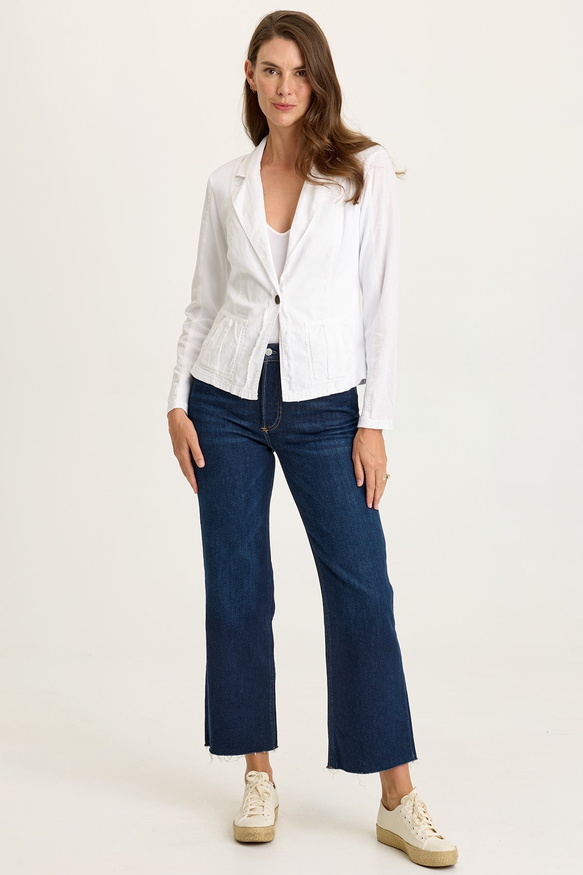 Wearables Brax Cotton Linen One-Button Blazer White - XCVI