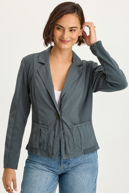 Wearables Brax Cotton Linen One-Button Blazer Hawthorn Leaf - XCVI