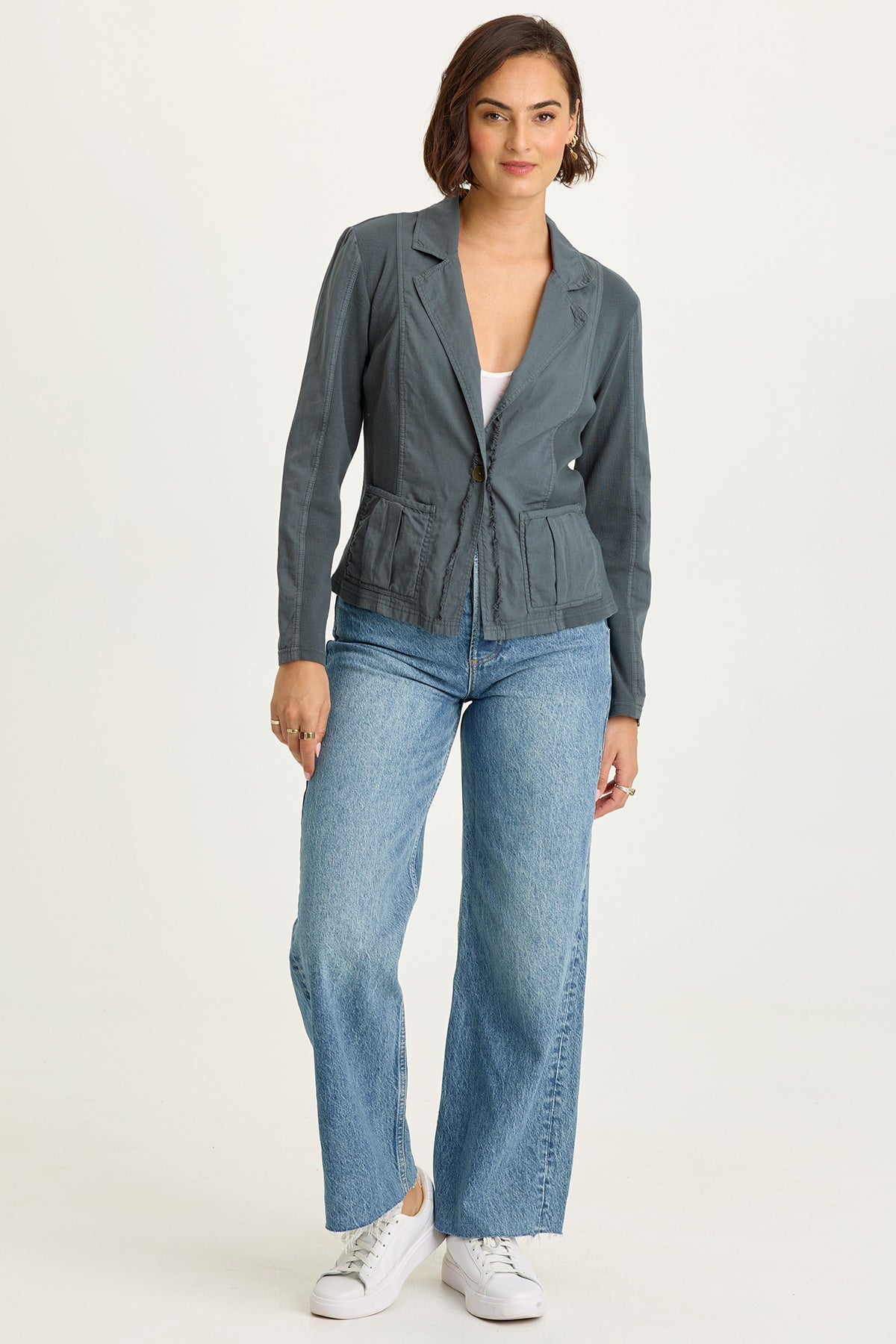 Wearables Brax Cotton Linen One-Button Blazer Hawthorn Leaf - XCVI
