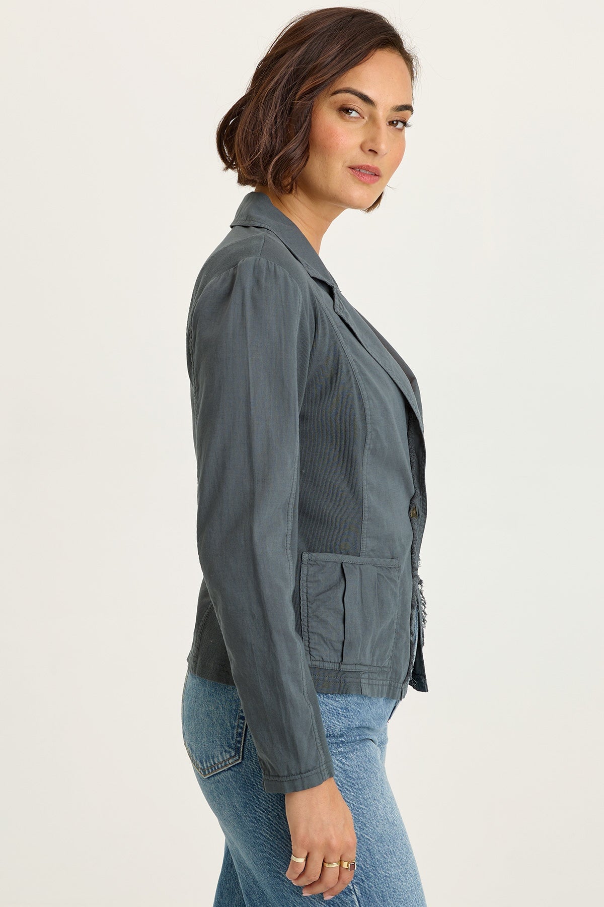 Wearables Brax Cotton Linen One-Button Blazer Hawthorn Leaf - XCVI