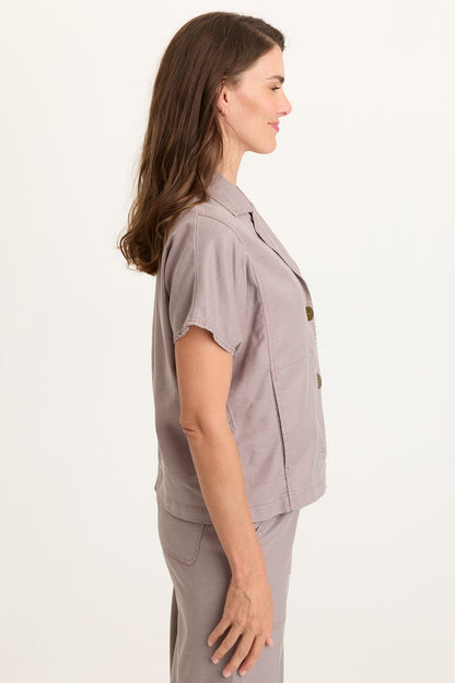 Wearables Hugh Twill Boxy Short-Sleeve Button-Up Jacket Poppy Seed - XCVI