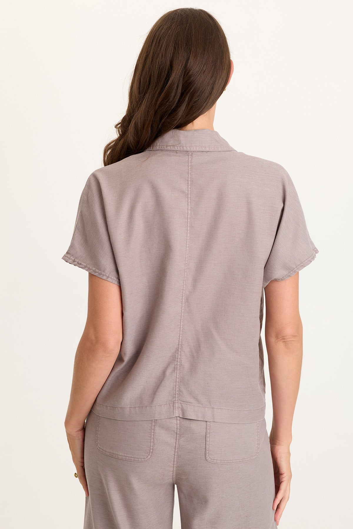 Wearables Hugh Twill Boxy Short-Sleeve Button-Up Jacket Poppy Seed - XCVI