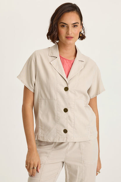 Wearables Hugh Twill Boxy Short-Sleeve Button-Up Jacket Clay Pot Pigment - XCVI