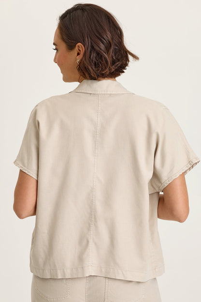 Wearables Hugh Twill Boxy Short-Sleeve Button-Up Jacket Clay Pot Pigment - XCVI