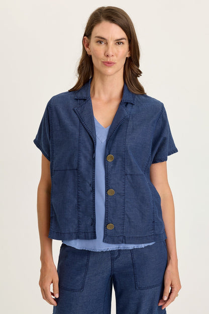 Wearables Hugh Twill Boxy Short-Sleeve Button-Up Jacket Airdale Pigment - XCVI