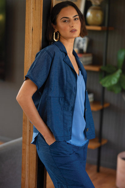 Wearables Hugh Twill Boxy Short-Sleeve Button-Up Jacket Airdale Pigment - XCVI