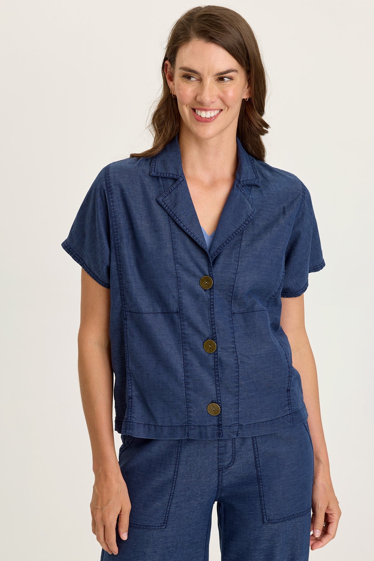 Wearables Hugh Twill Boxy Short-Sleeve Button-Up Jacket Airdale Pigment - XCVI