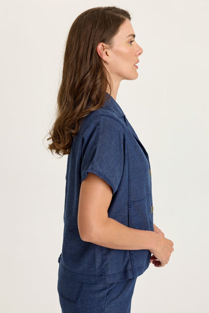 Wearables Hugh Twill Boxy Short-Sleeve Button-Up Jacket Airdale Pigment - XCVI