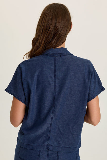 Wearables Hugh Twill Boxy Short-Sleeve Button-Up Jacket Airdale Pigment - XCVI
