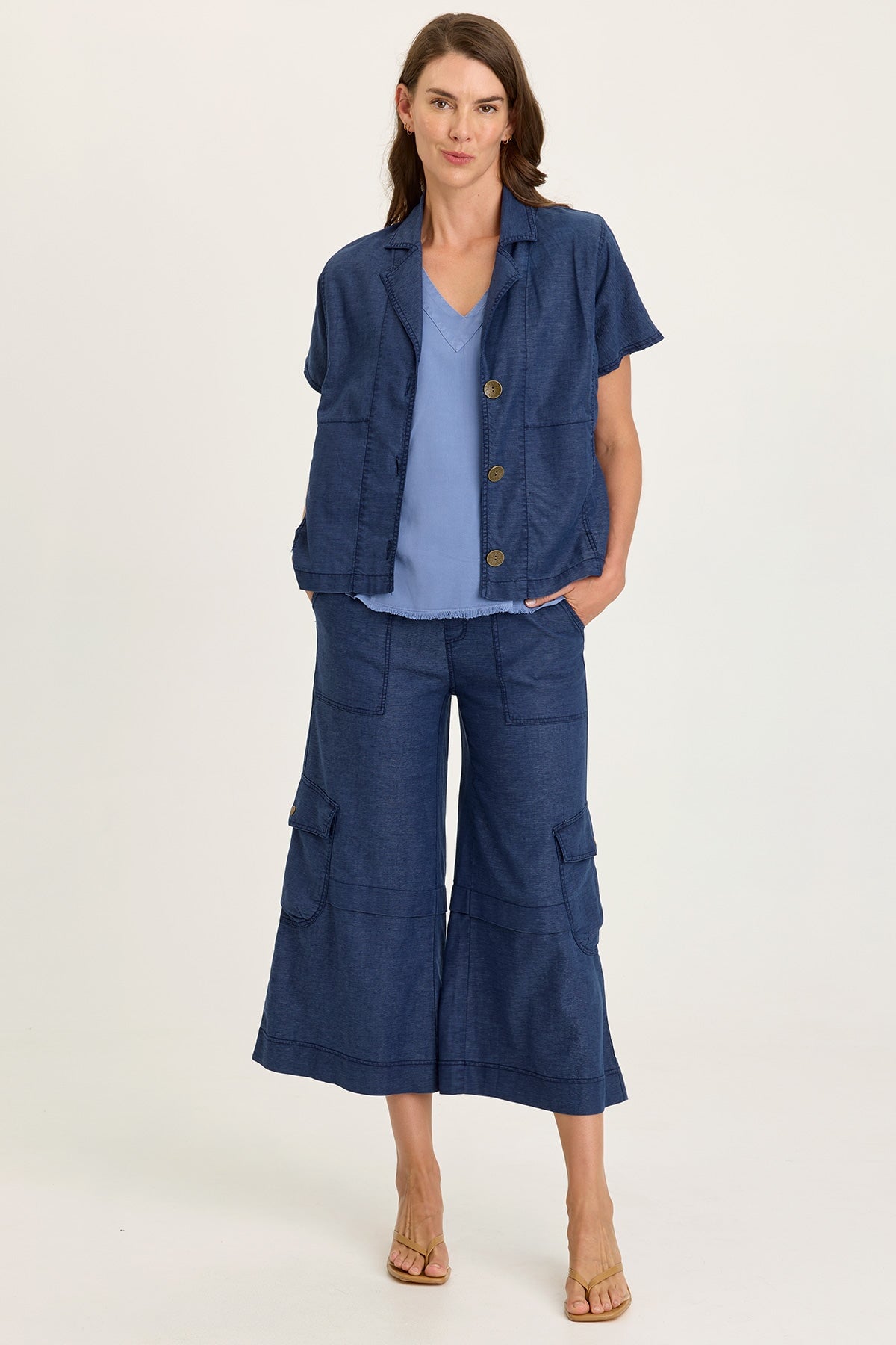 Wearables Hugh Twill Boxy Short-Sleeve Button-Up Jacket Airdale Pigment - XCVI