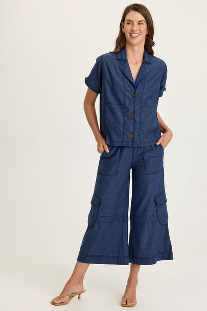 Wearables Hugh Twill Boxy Short-Sleeve Button-Up Jacket Airdale Pigment - XCVI