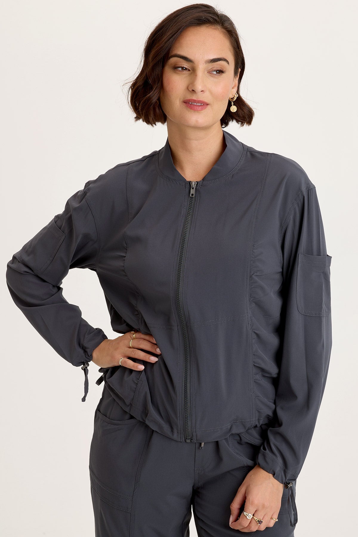 Wearables Bach Whisper 4-Way Stretch Bomber Jacket Charcoal - XCVI