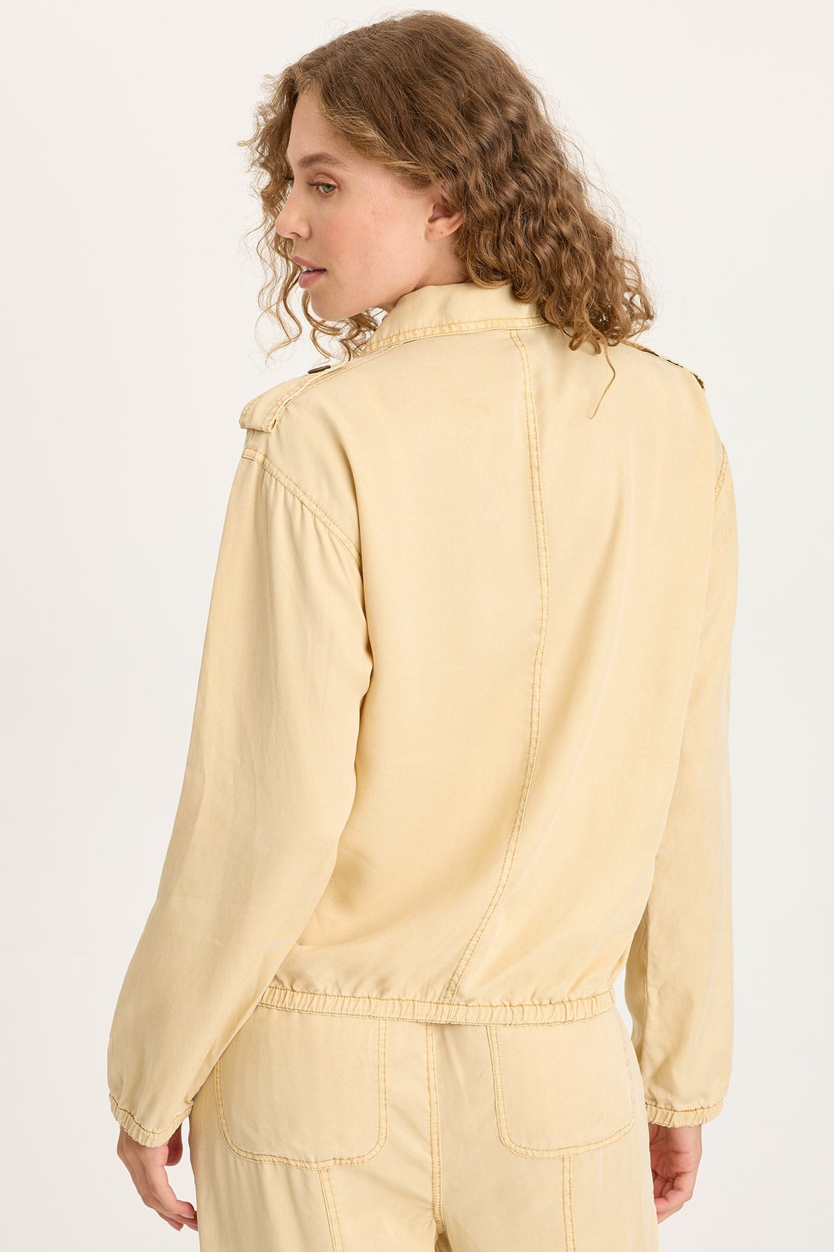 Miro Tencel Twill Long Sleeve Bomber Jacket Raffia Pigment - XCVI