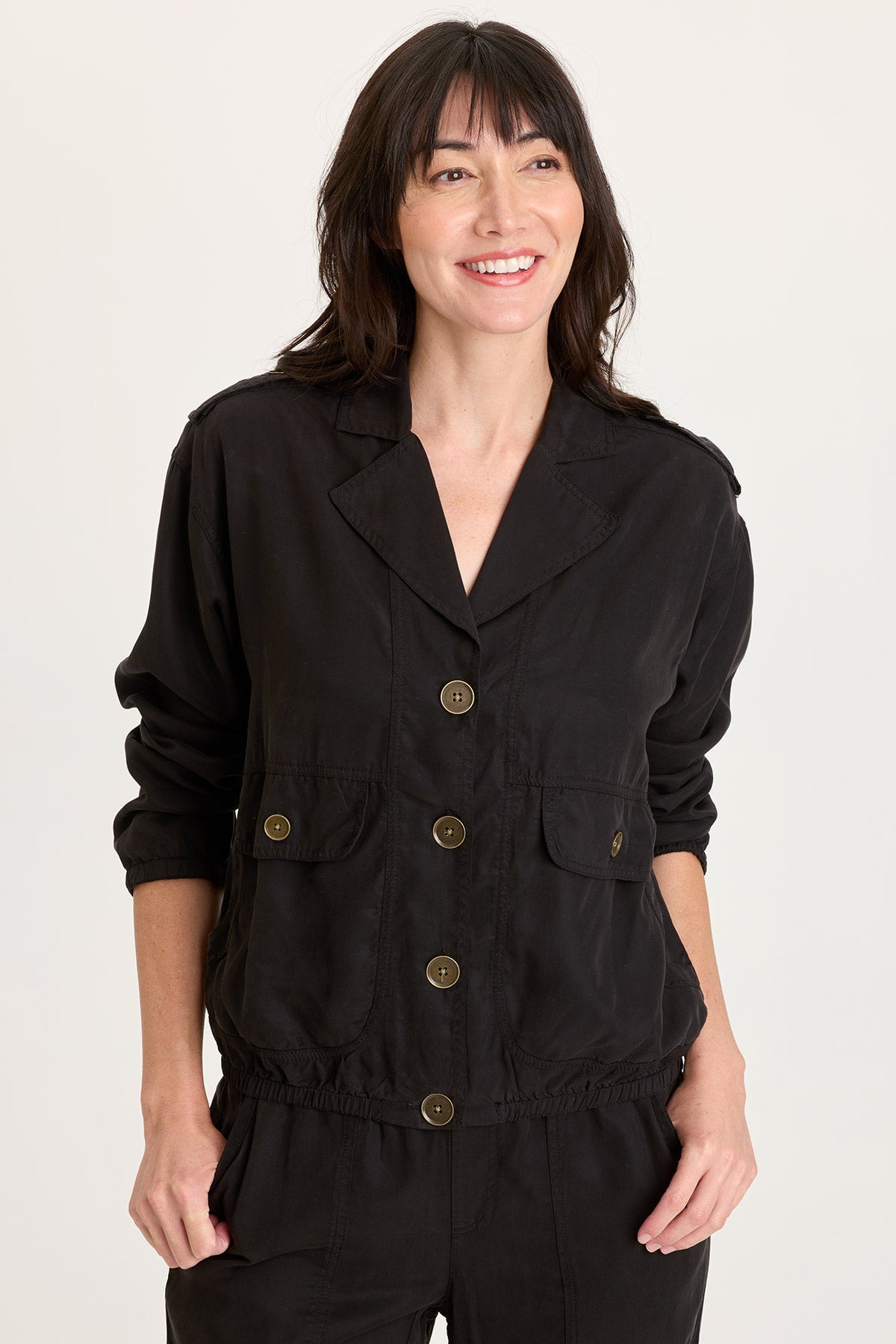 Miro Tencel Twill Long Sleeve Bomber Jacket Black - XCVI