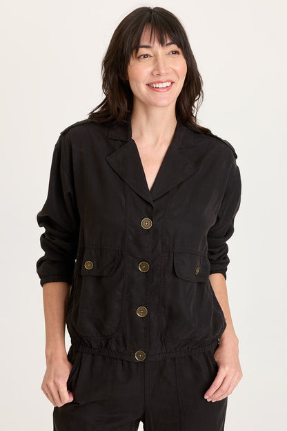 Miro Tencel Twill Long Sleeve Bomber Jacket Black - XCVI