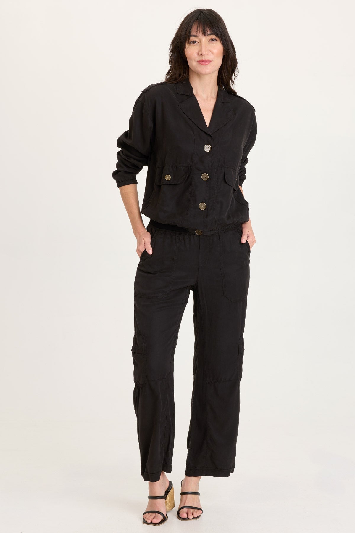 Miro Tencel Twill Long Sleeve Bomber Jacket Black - XCVI