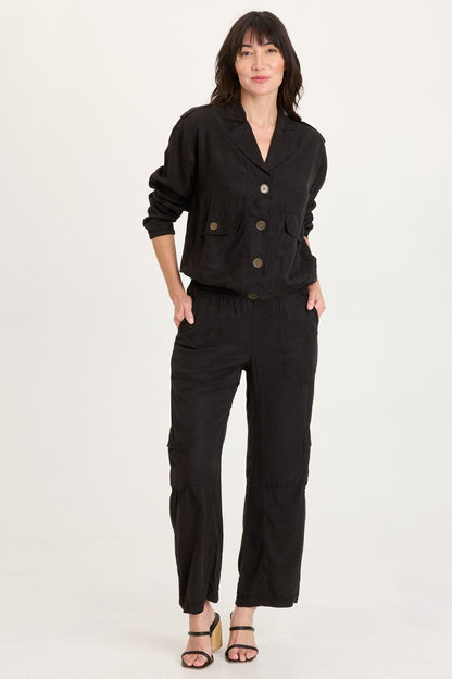Miro Tencel Twill Long Sleeve Bomber Jacket Black - XCVI
