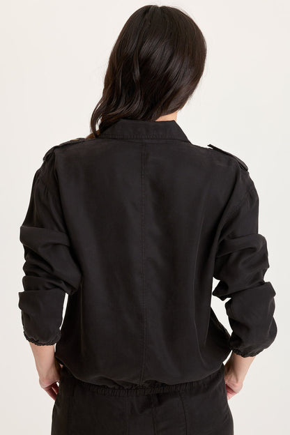 Miro Tencel Twill Long Sleeve Bomber Jacket Black - XCVI