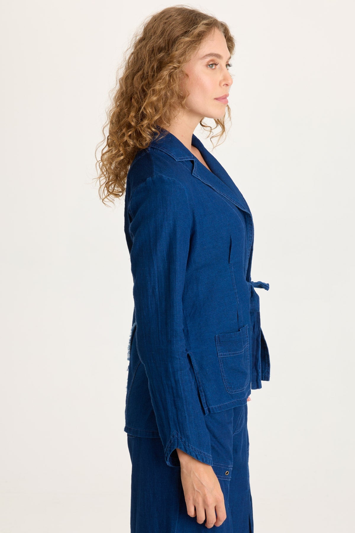 Floris Indigo Twill Front-Tie Jacket Sluice Wash - XCVI