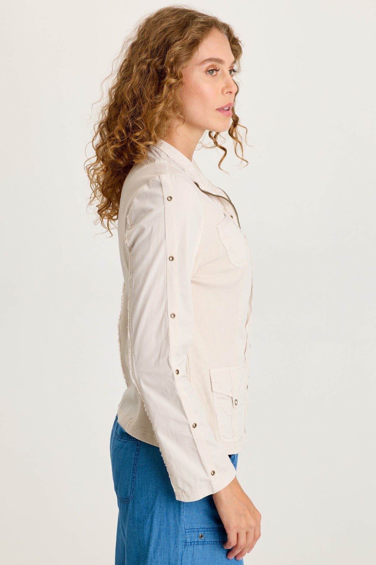 Murphy Poplin Fitted Zip-Up Brass Details Light Weight Jacket Sonic Silver - XCVI
