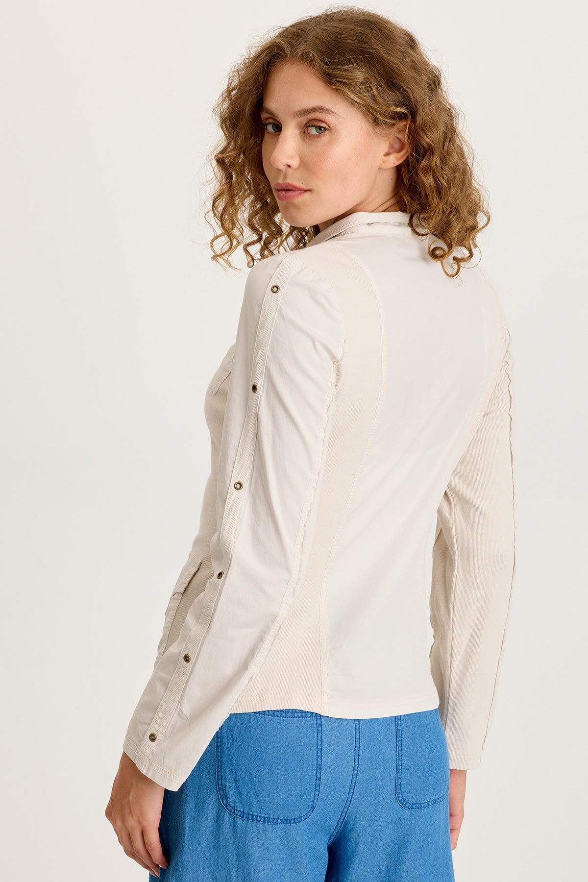 Murphy Poplin Fitted Zip-Up Brass Details Light Weight Jacket Sonic Silver - XCVI