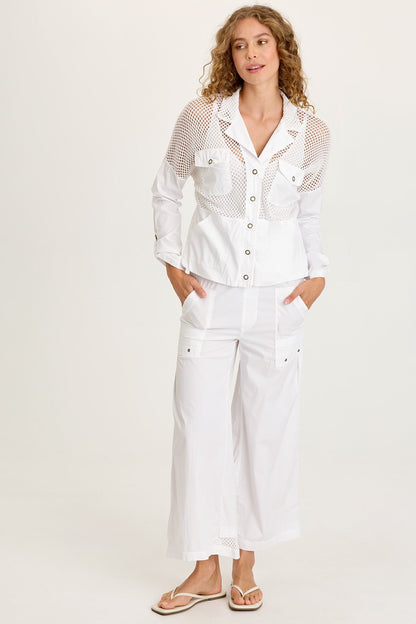 Niels Poplin/Mesh Snap-Front Jacket White - XCVI