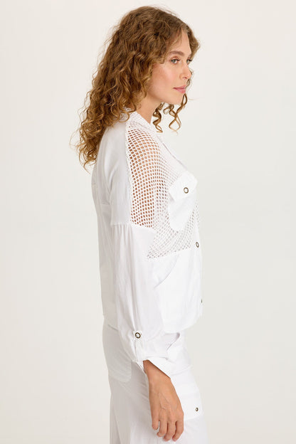 Niels Poplin/Mesh Snap-Front Jacket White - XCVI