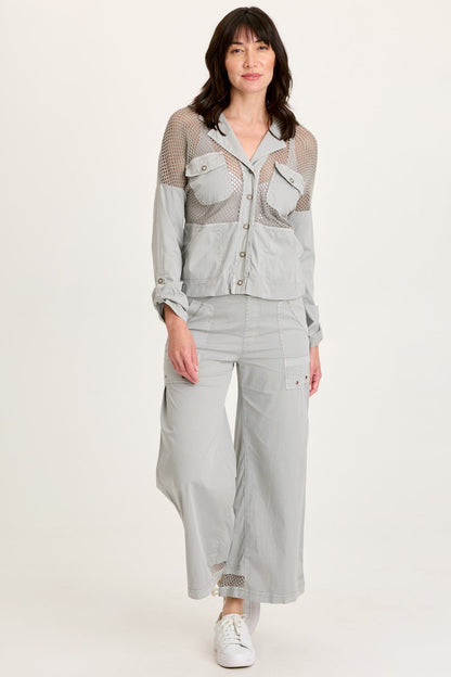 Niels Poplin/Mesh Snap-Front Jacket Earl Grey Pigment - XCVI