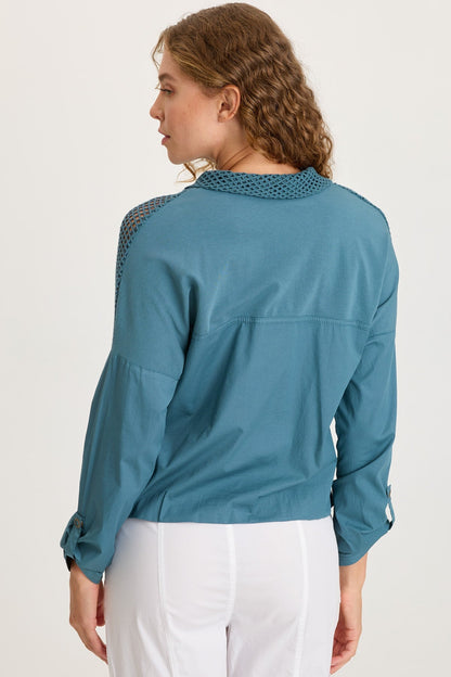 Niels Poplin/Mesh Snap-Front Jacket Dark Night - XCVI