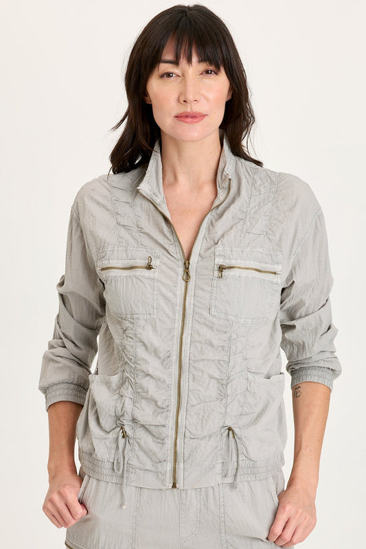 Amis Textured Stretch Cinchable Front Bomber Jacket Earl Grey Pigment - XCVI