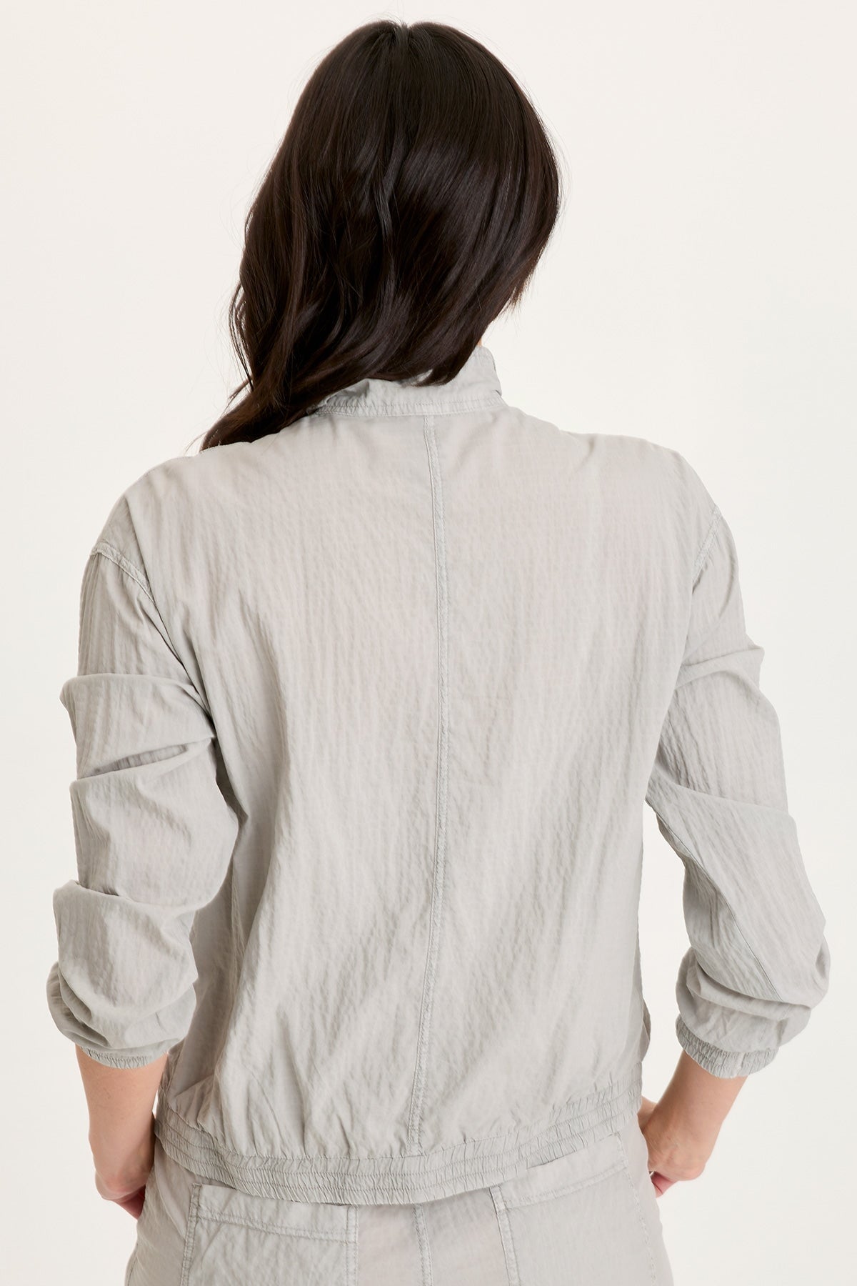Amis Textured Stretch Cinchable Front Bomber Jacket Earl Grey Pigment - XCVI